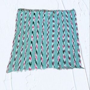 Vintage Shawl Wrap, Leg Warmer Crochet By Hand 1988 With Fringe Greens & Pink